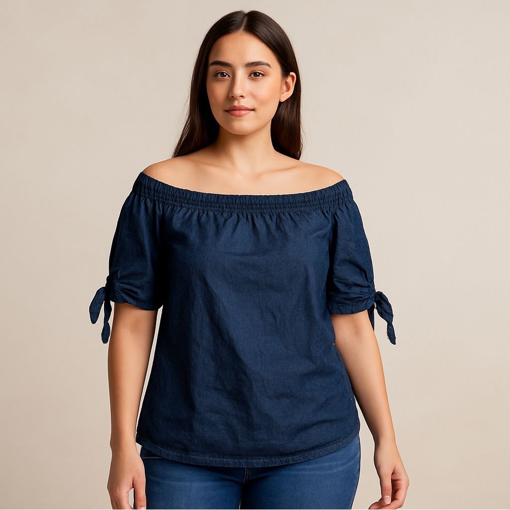 Ralph Lauren Denim Off-Shoulder Top Size M, Chic!